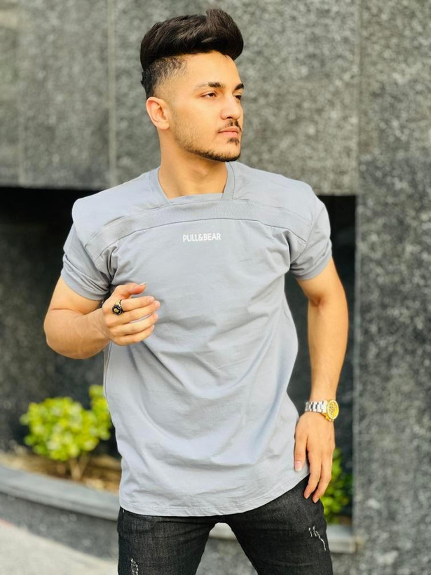 تیشرت یقه خشتی طوسی