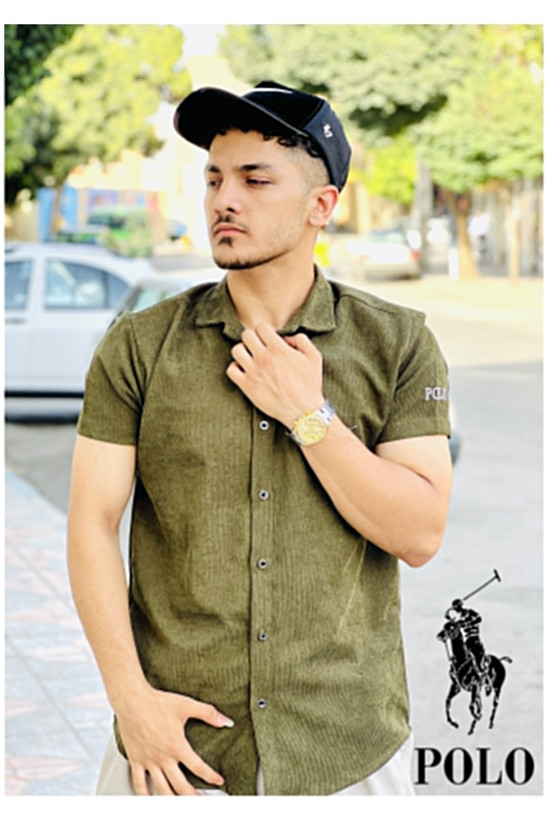 پیراهن. آستین کوتاه کبریتی مردانه زیتونی