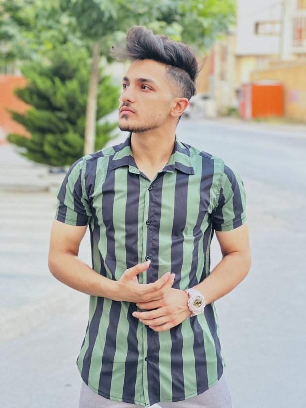 پیراهن راه راه زیتونی