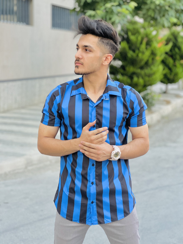 پیراهن راه راه ابی