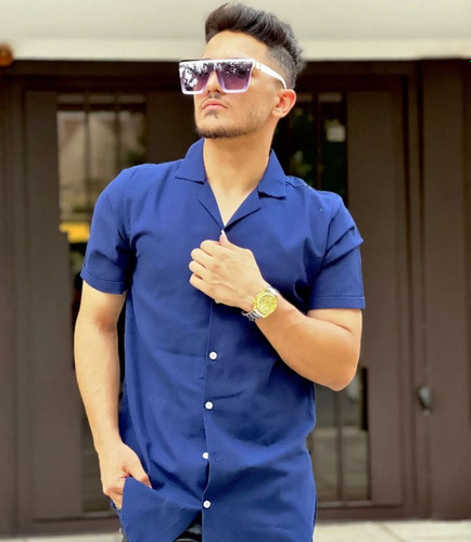 پیراهن آستین کوتاه یقه انگلیسی ابی