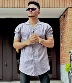 پیراهن آستین کوتاه یقه انگلیسی طوسی