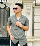 پیراهن آستین کوتاه یقه انگلیسی زیتونی