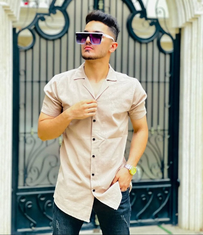 پیراهن آستین کوتاه یقه انگلیسی کرمی