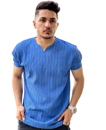 تیشرت یقه کوبایی ابی