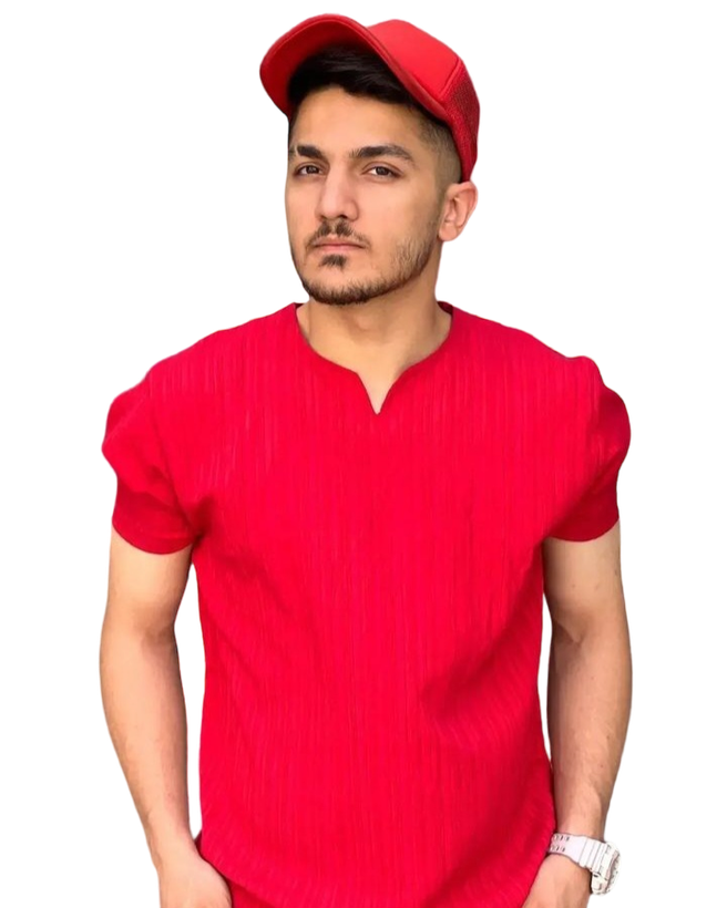 تیشرت یقه کوبایی قرمز