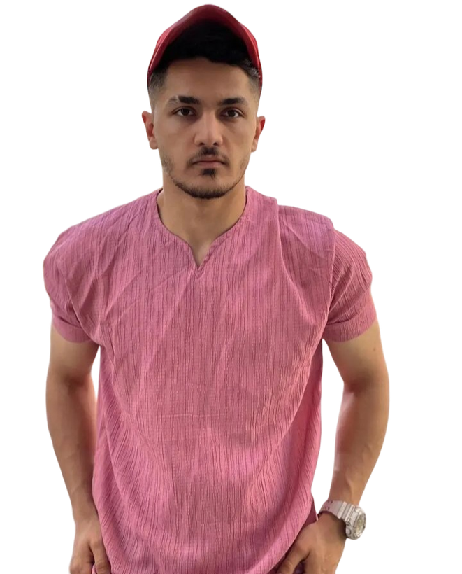 تیشرت یقه کوبایی صورتی