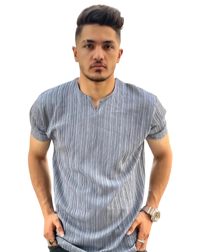 تیشرت یقه کوبایی طوسی