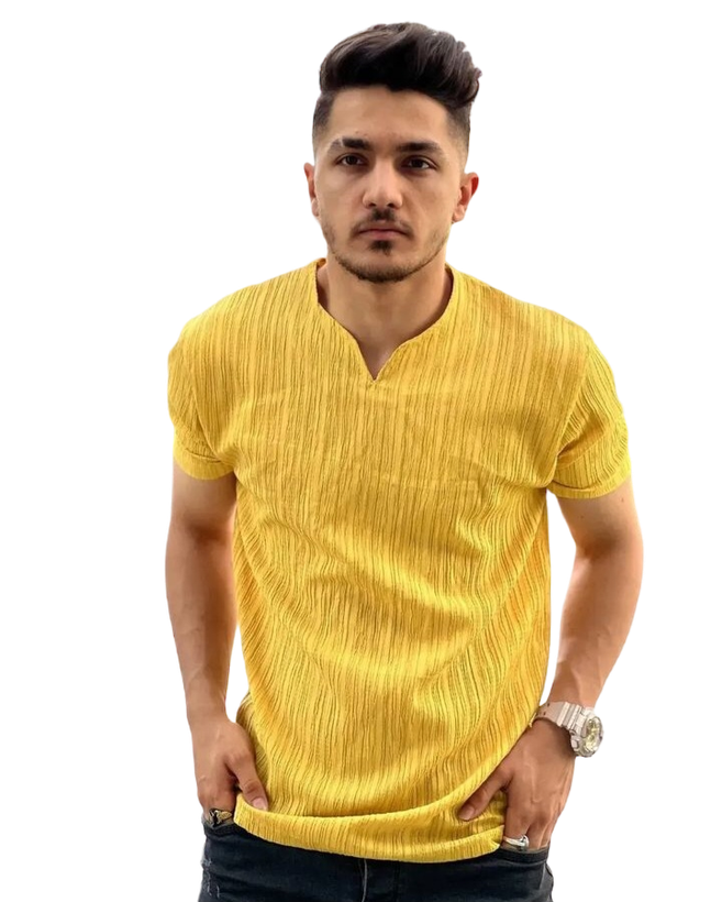 تیشرت یقه کوبایی زرد