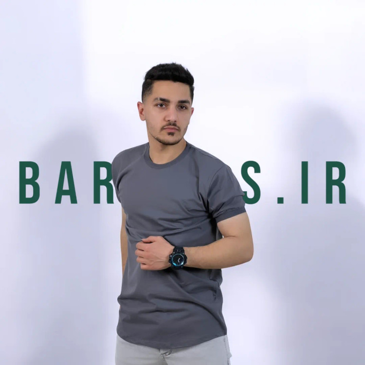 تیشرت بیسیک استین کش طوسی