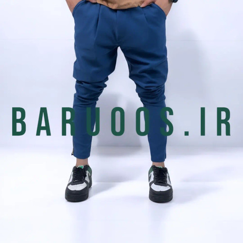 شلوار اسلیم فیت پارچه ای دمپا زیپ سرمه ای