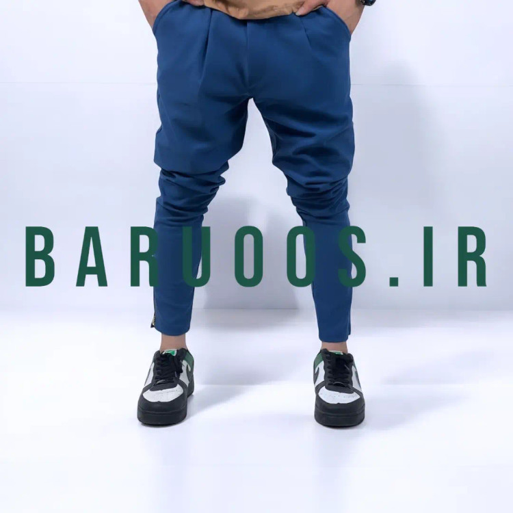 شلوار اسلیم فیت پارچه ای دمپا زیپ سرمه ای