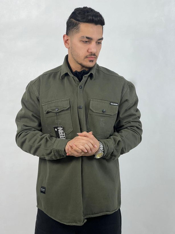 پیراهن کتان دوجیب مردانه یشمی