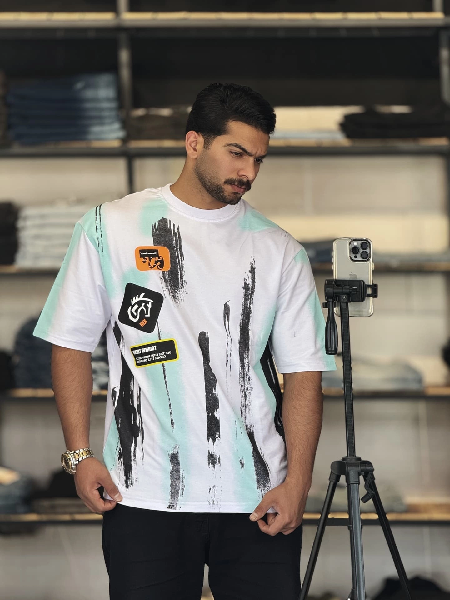 تیشرت رگه دار پارچه ماکان سفید