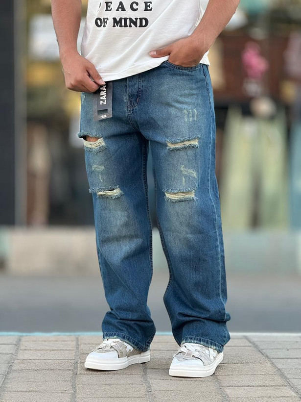 شلوار بگ کاستوم ابی روشن زاپ دار