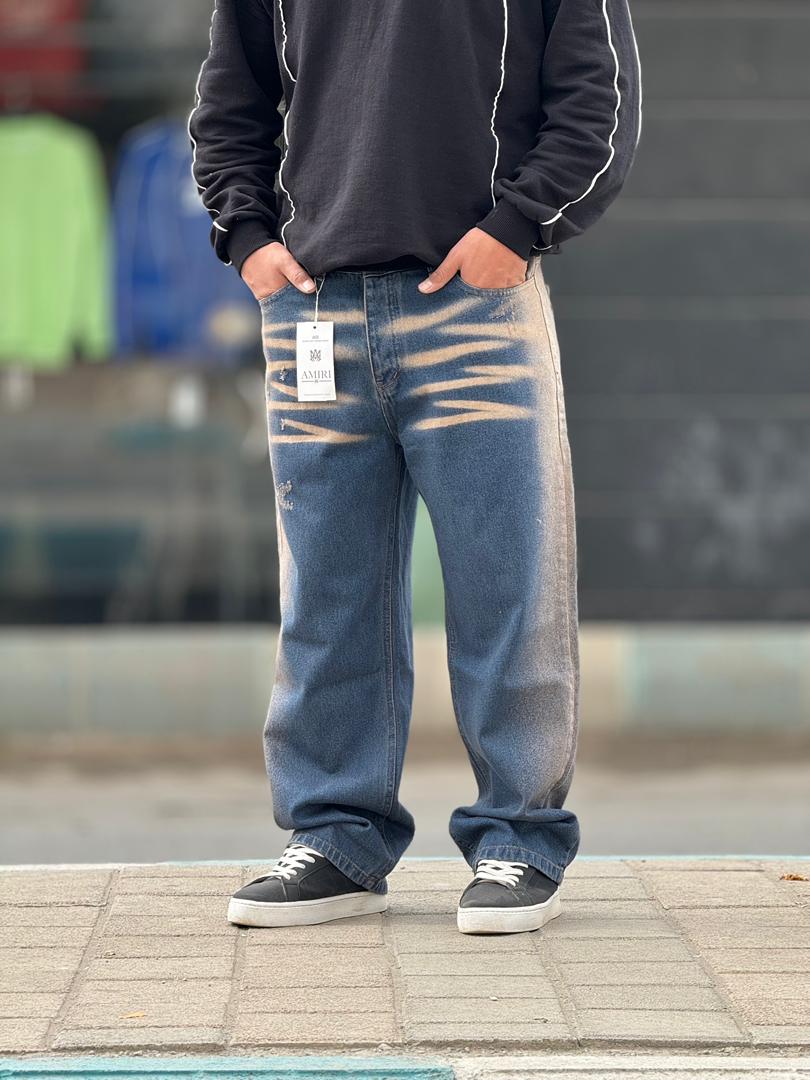 شلوار بگ کاستوم رگه دار کثیف شور