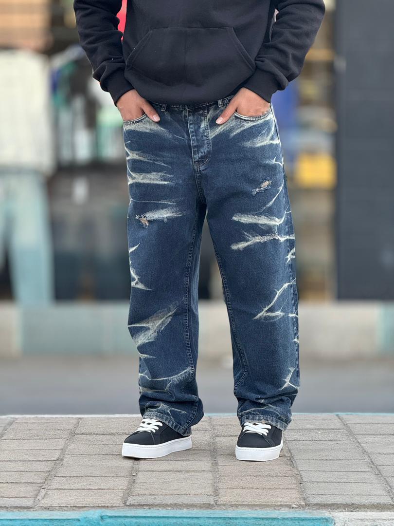 شلوار بگ کاستوم رگه دار ابی پر رنگ