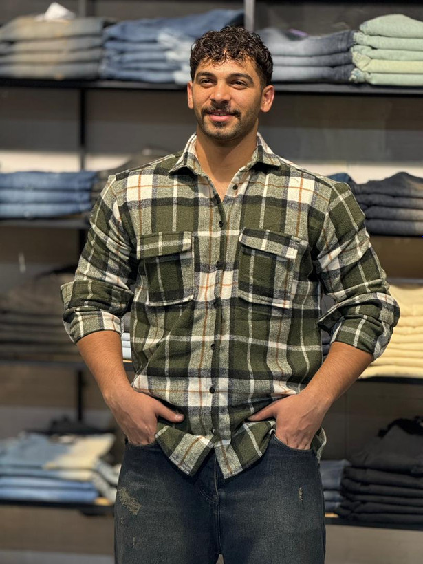 پیراهن چهار خونه پشمی گرم گرم بالا سبز