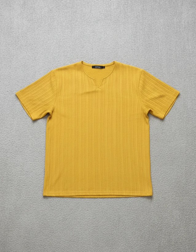 تیشرت یقه کوبایی زرد
