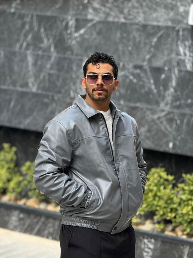 کاپشن چرم مردانه طوسی